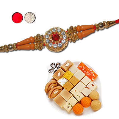 "Fancy Rakhi - FR- 8320 A (Single Rakhi), 500gms of Assorted Sweets(ED) - Click here to View more details about this Product
